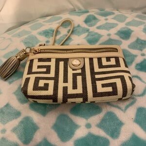Spartina 449 leather and linen wristlet